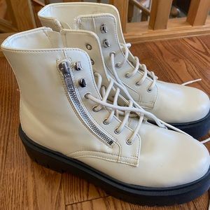 White platform combat boots from the Bay. Size 8, never worn.